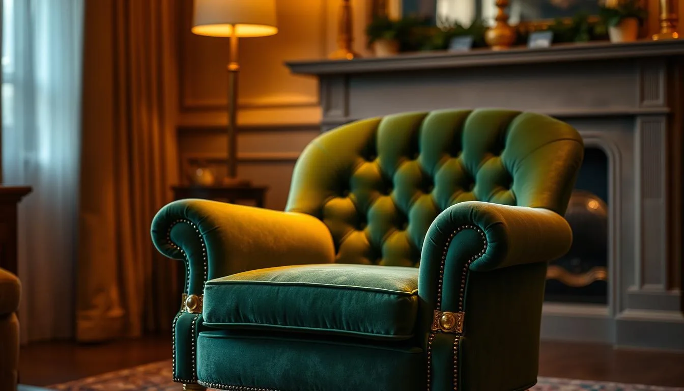 green velvet armchair