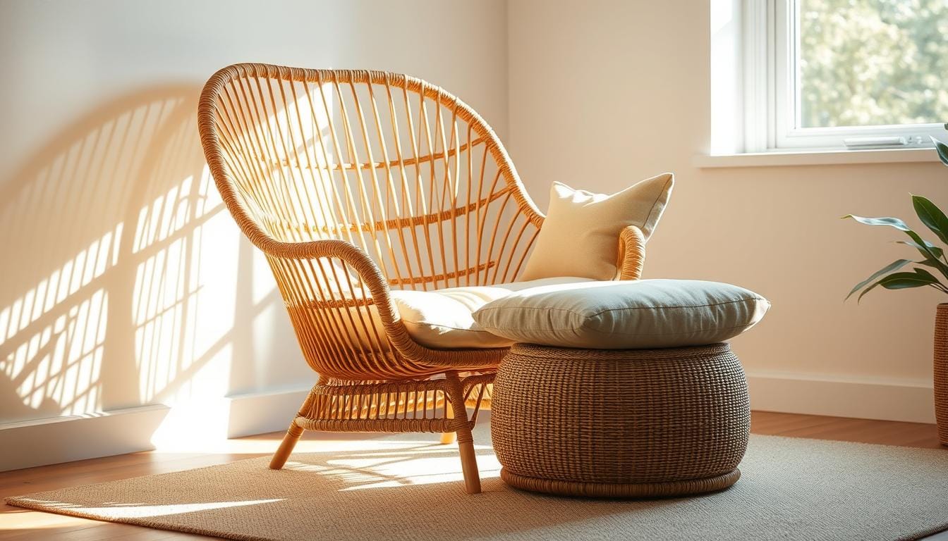 rattan chair with ottoman