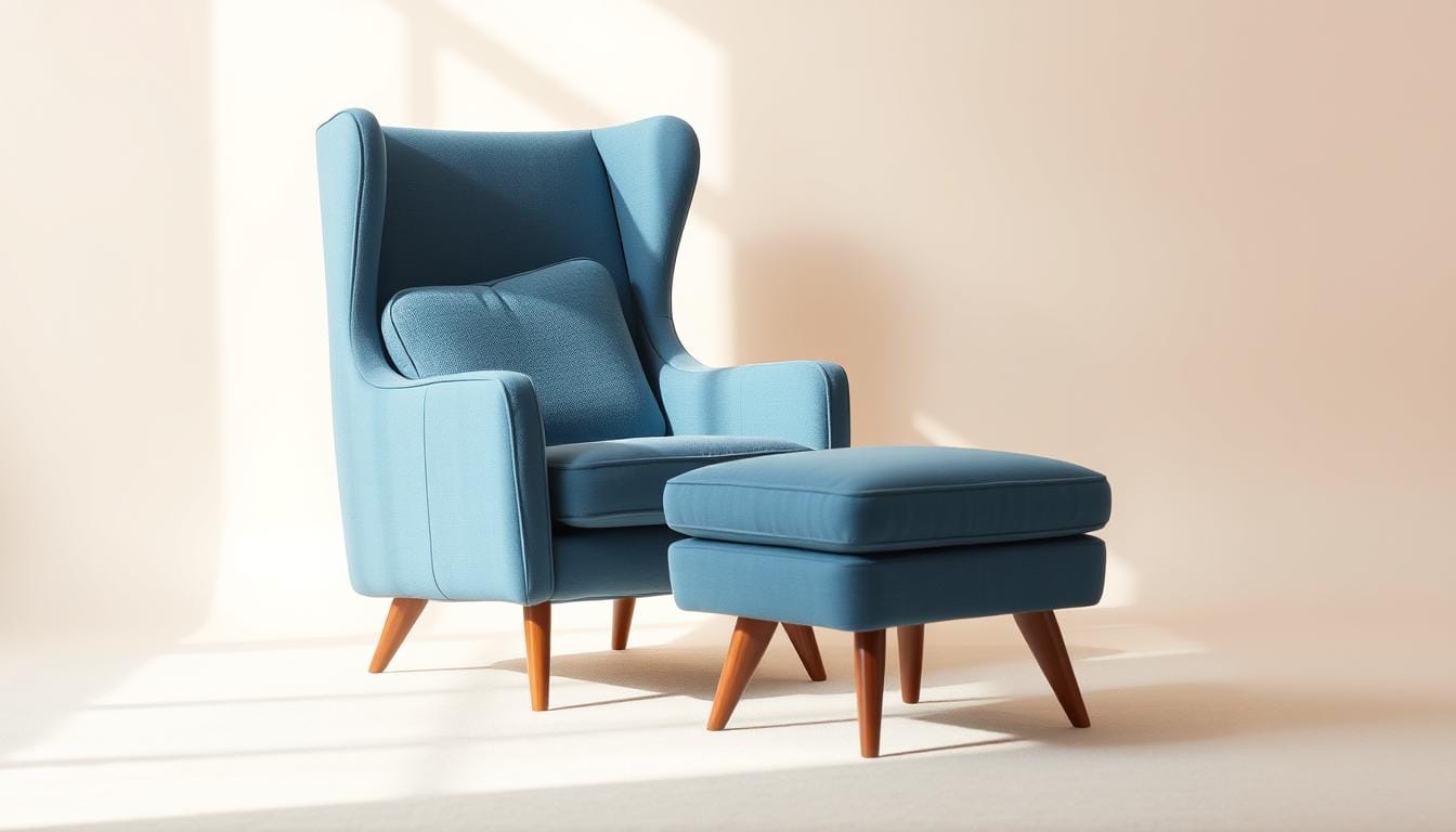 blue chair with ottoman
