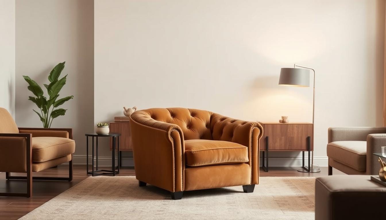 camel velvet chair