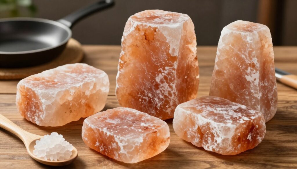 Various Himalayan salt blocks for cooking with different sizes and thicknesses